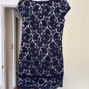 Vince Camuto Navy Floral Lace Mini Dress